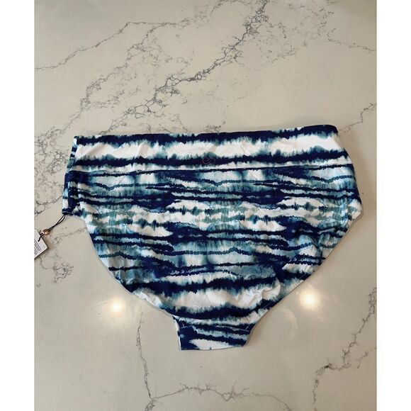NWT Calia Wide Band Swim Bikini Bottom Watercolor Stripe Blue Size 2X - Picture 3 of 8